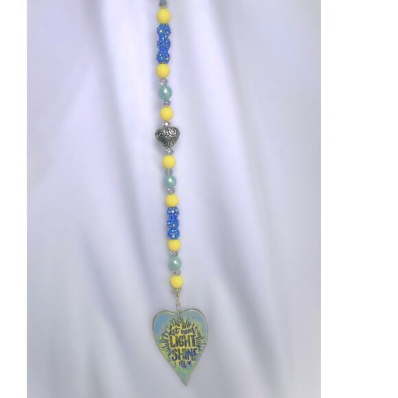 Artisan Ceramic Heart Beaded Suncatcher Inscribed Let Your Light Shine Colorful - Picture 6 of 12